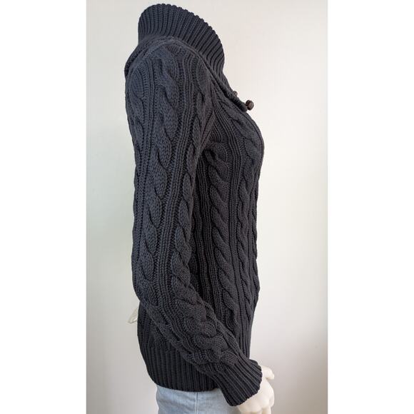 Ralph Lauren Womens Sweater Small Black Cable Knit Turtleneck Leather Buttons - Picture 4 of 10